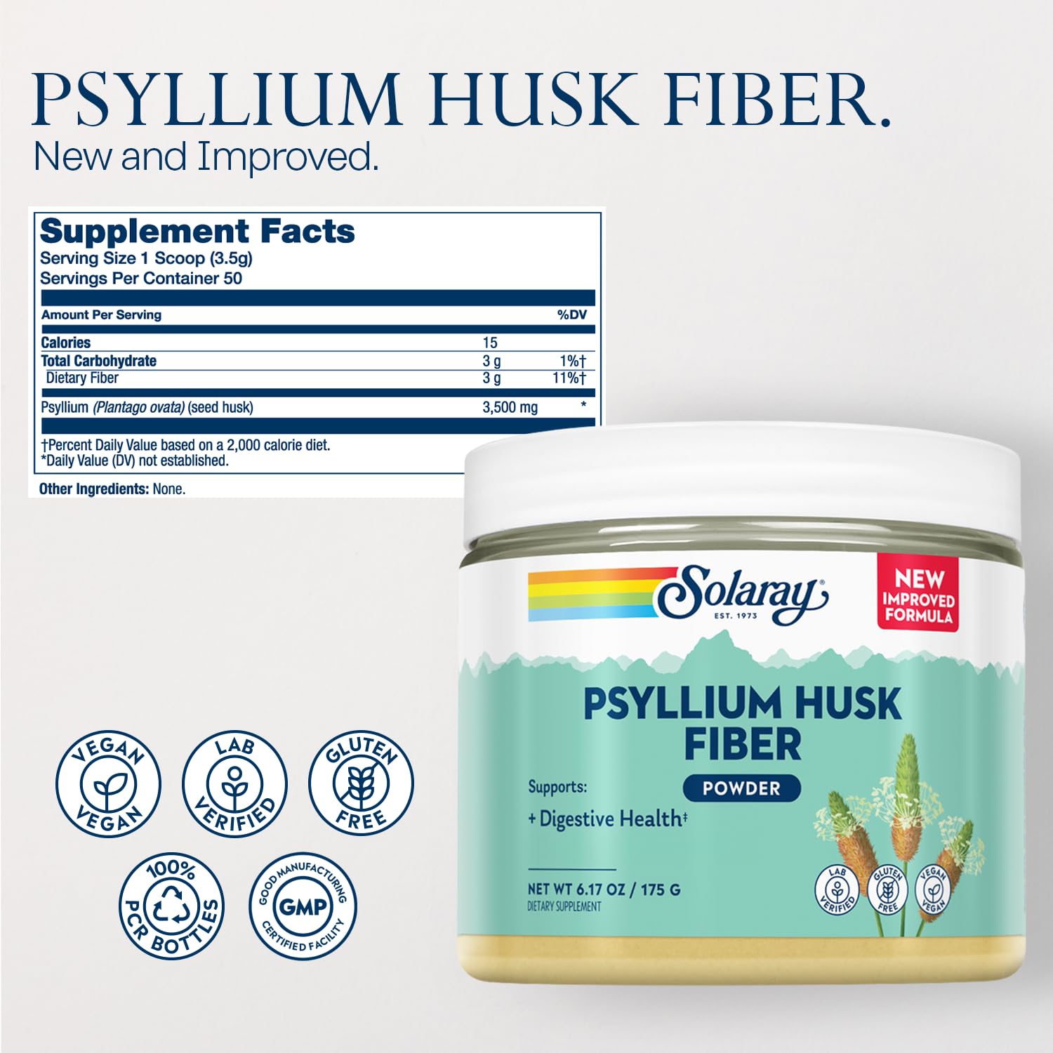 SOLARAY psyllium sin sabor se mezcla facilmente en agua para beber