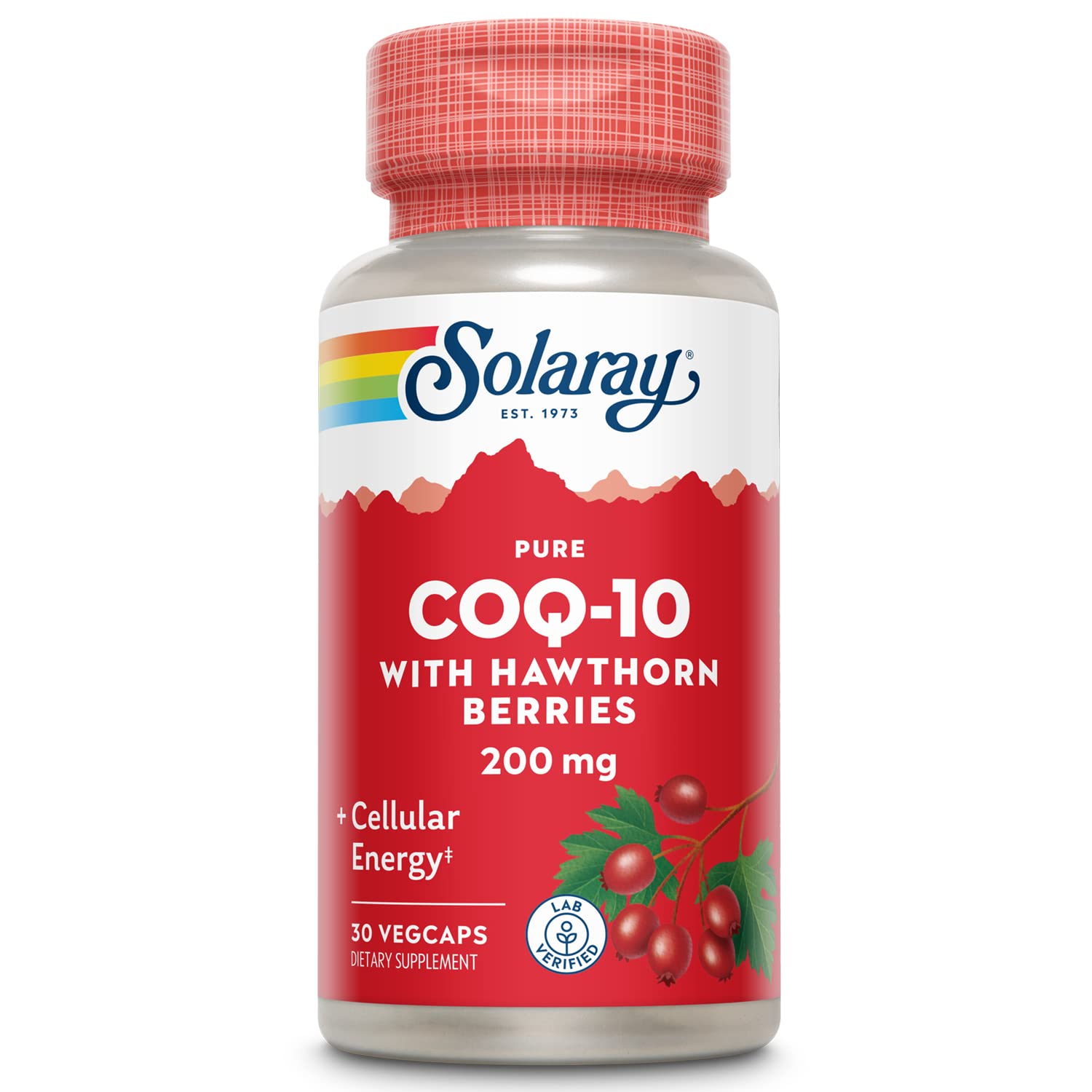 SOLARAY Pure CoQ-10 200 mg, bote con cápsulas veganas para energía celular.