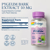 SOLARAY Pygeum Bark Extract 50mg, cápsulas veganas para una rutina diaria.