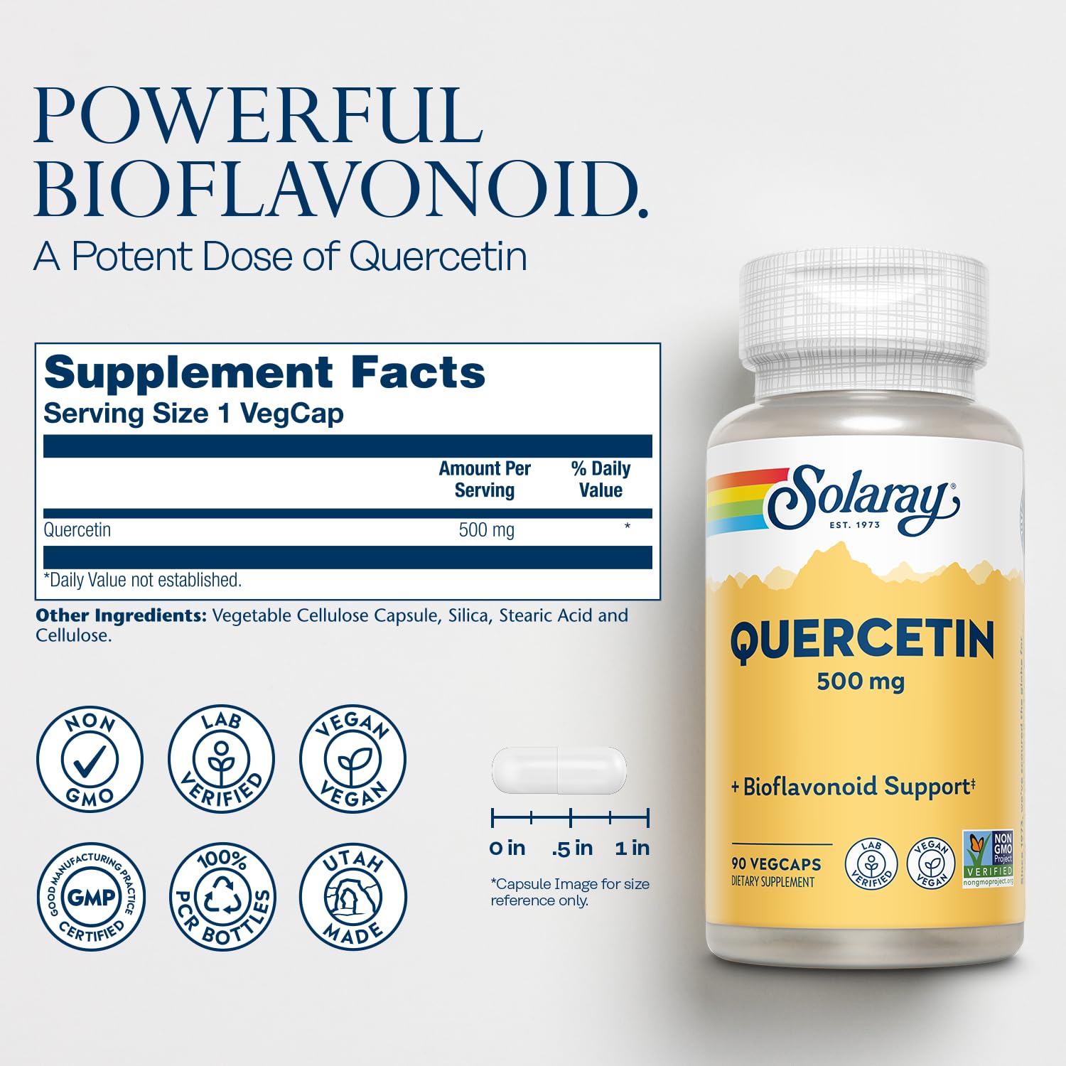 SOLARAY Quercetina 500 mg etiqueta: fácil de incorporar en la dieta