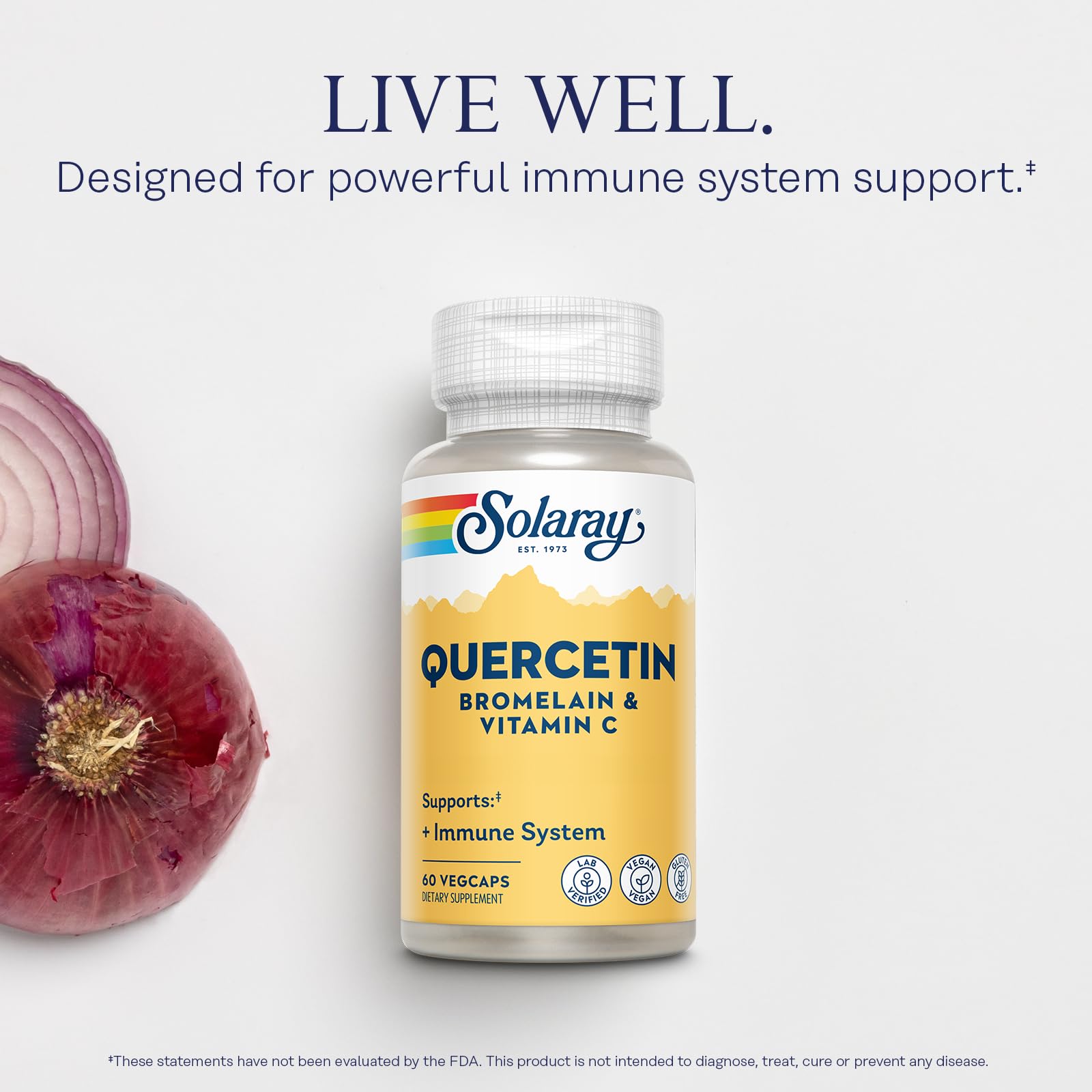 Botella SOLARAY Quercetina con Bromelina y Vitamina C para consumo diario