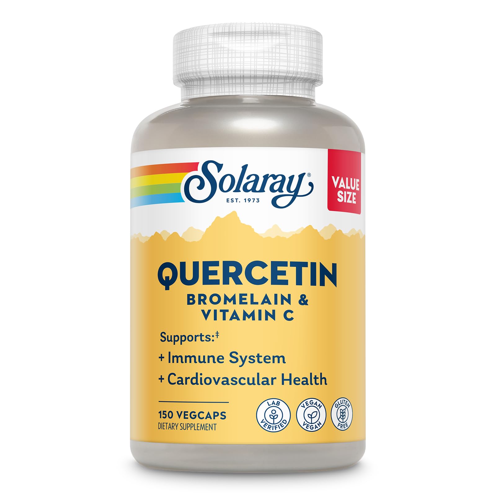 SOLARAY quercetina-bromelina-vitamina-c frasco vegano, apoyo diario para el bienestar.