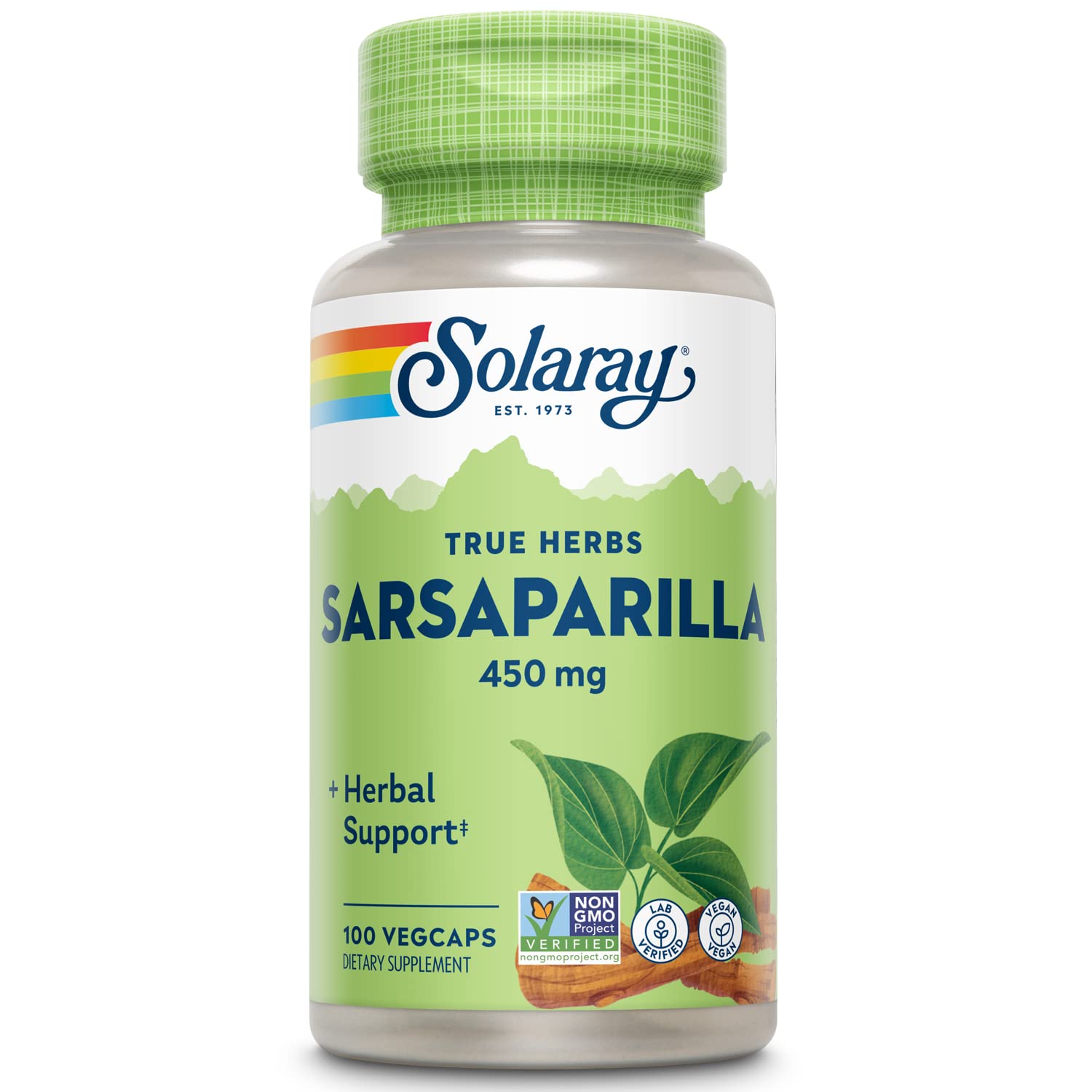 SOLARAY Raíz de Sarsaparilla en botella: soporte herbal tradicional práctico.