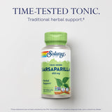 SOLARAY Raíz entera de sarsaparilla para fórmula natural sin rellenos.