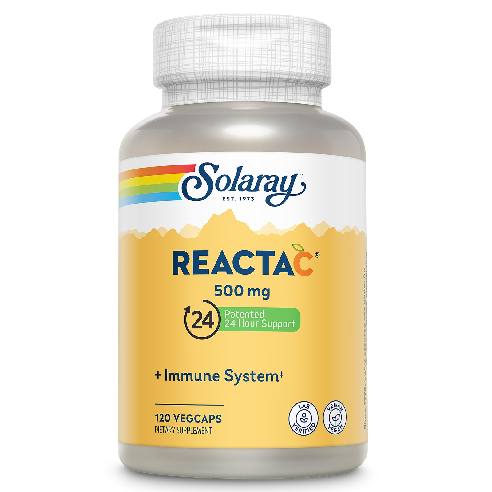 SOLARAY Reacta-C: botella con cápsulas para apoyo diario de la inmunidad.