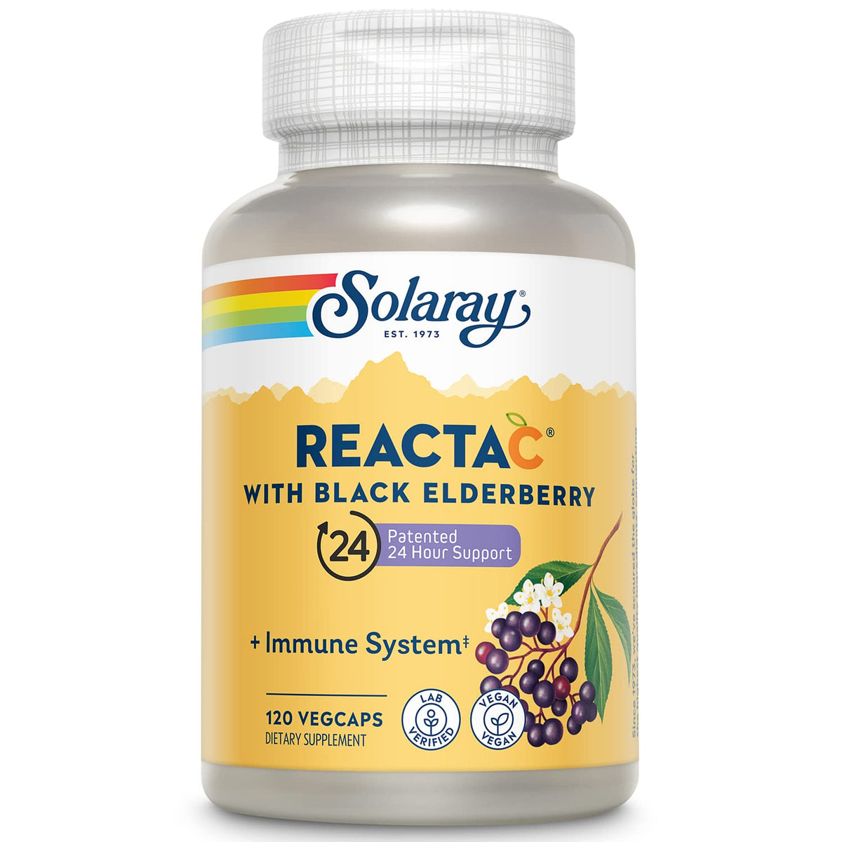 SOLARAY Reacta-C cápsulas con saúco negro para apoyo inmunitario diario.