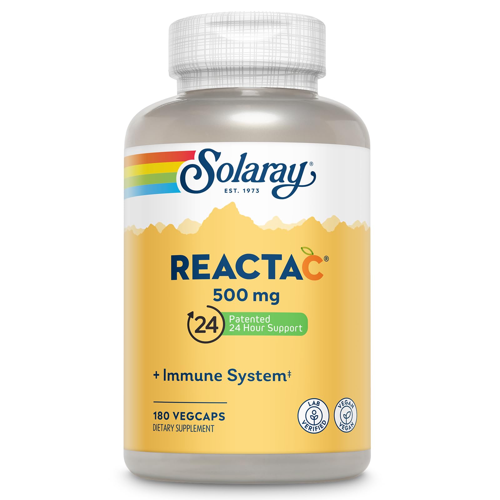 SOLARAY ReactaC cápsulas y etiqueta visible: posible apoyo inmunitario diario.