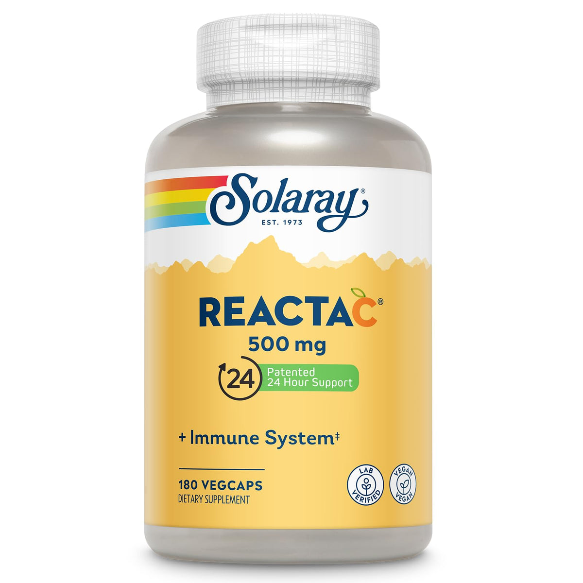SOLARAY ReactaC cápsulas y etiqueta visible: posible apoyo inmunitario diario.