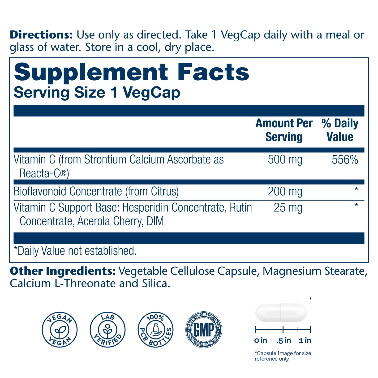 SOLARAY ReactaC cápsulas veganas: concentración de vitamina C para uso diario.