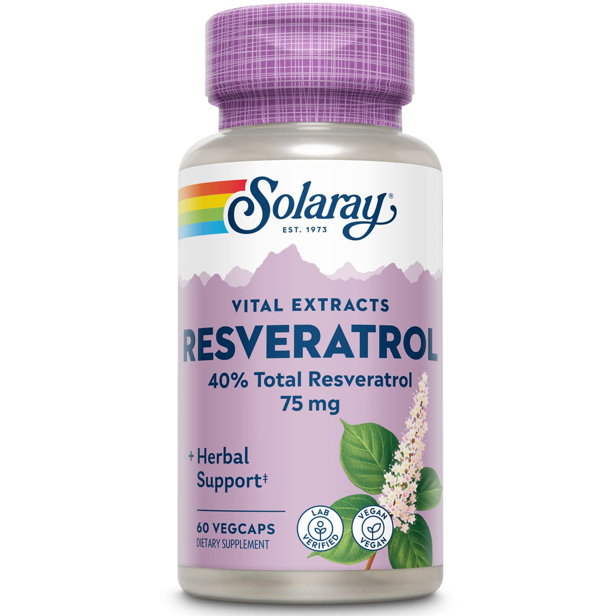 SOLARAY Resveratrol cápsulas veganas en botella de 60 ct, uso diario