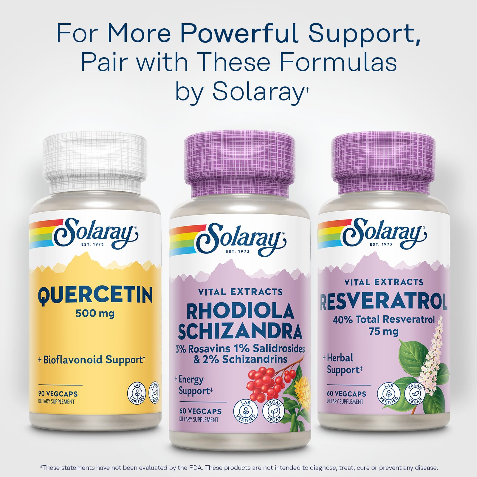 SOLARAY Rhodiola Schizandra: empaque reciclado y sostenible.