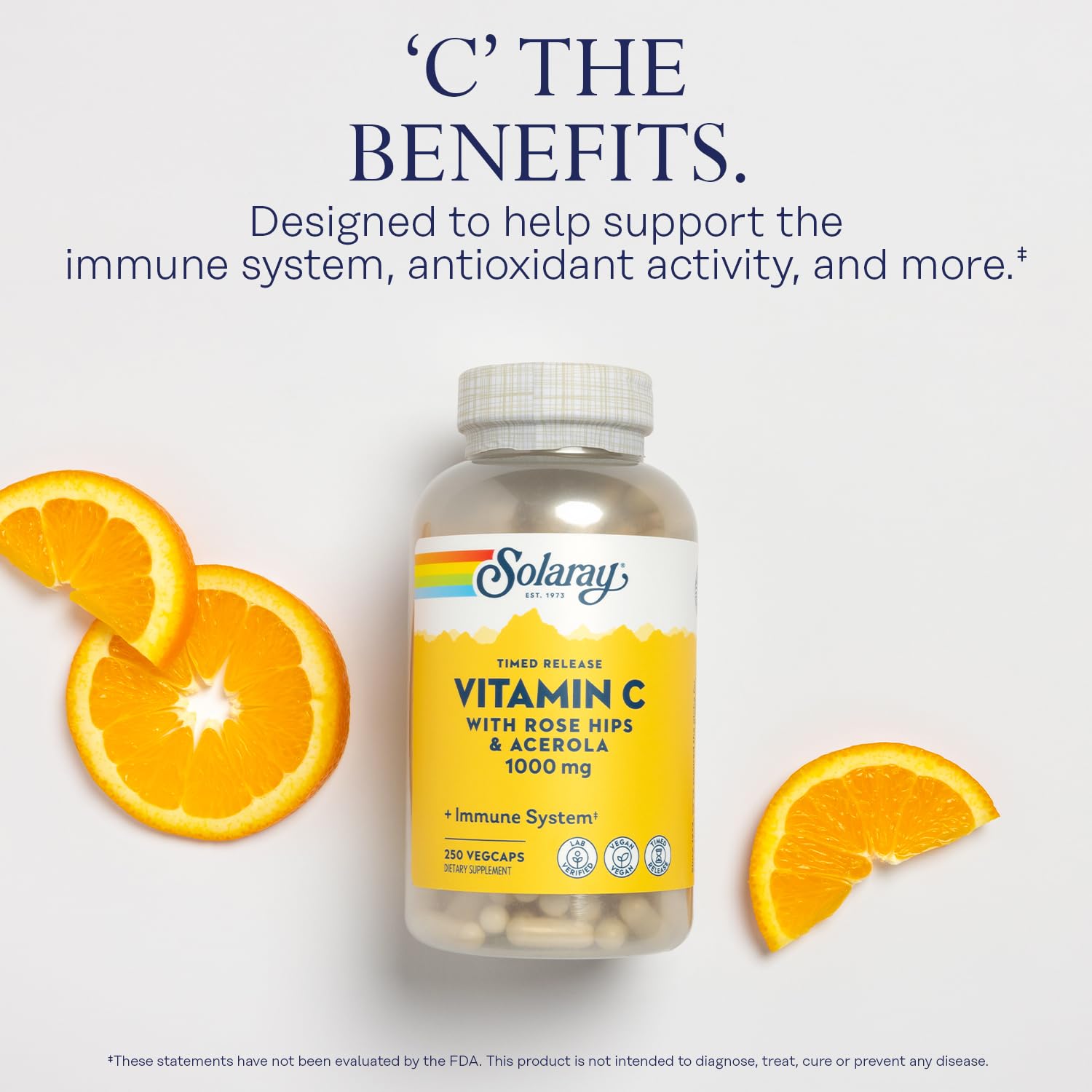 SOLARAY Vitamina C 1000 mg con rosa mosqueta y acerola para absorción y bioflavonoides.
