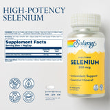 SOLARAY Selenio sin levadura, cápsulas aptas para dietas sensibles.