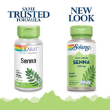 SOLARAY Senna; detalle de etiqueta con dosis de 470 mg por cápsula