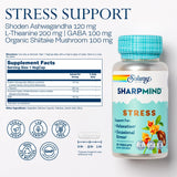 SOLARAY SharpMind contiene ashwaganda, L-teanina y GABA para equilibrio emocional