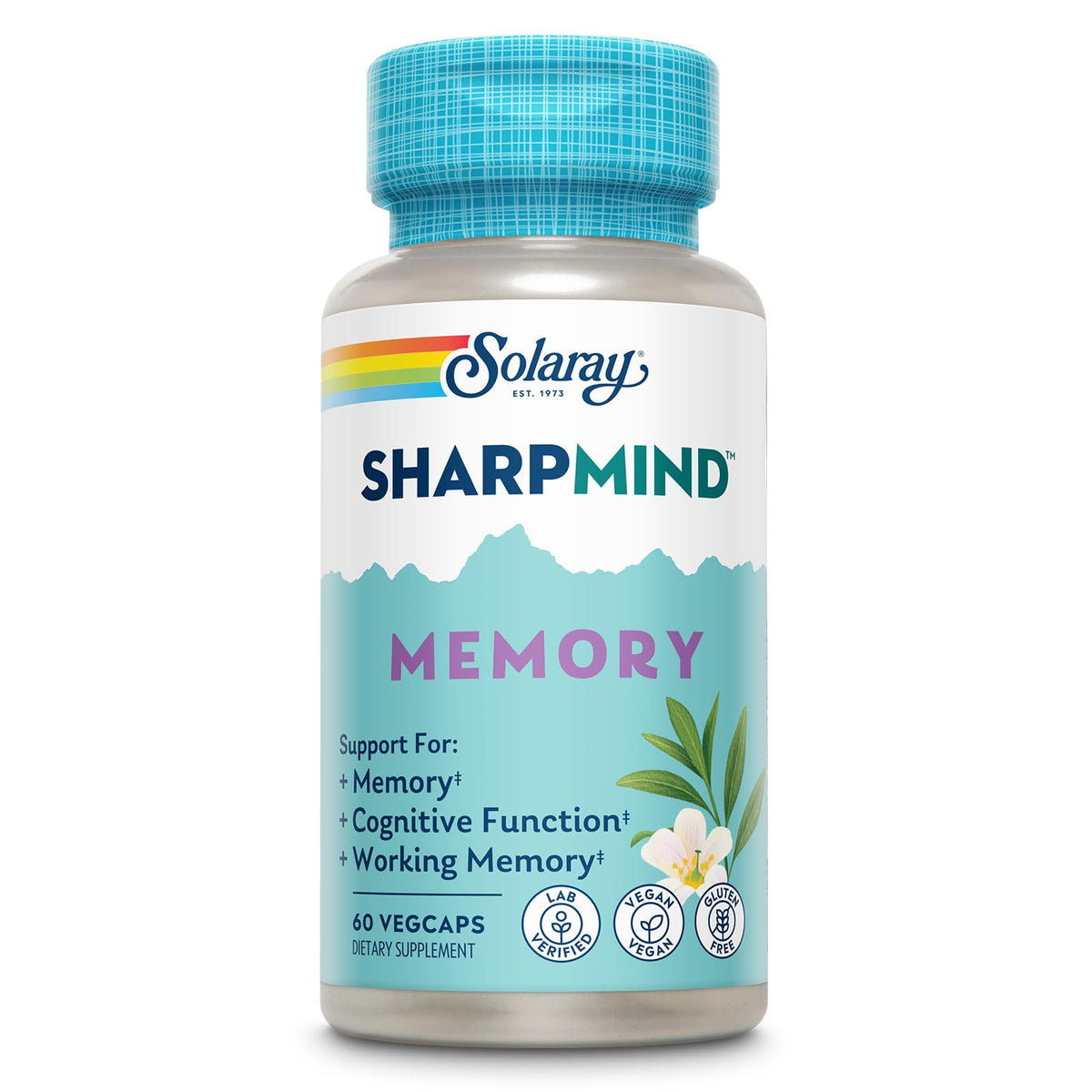 SOLARAY SharpMind botella frontal para apoyar la memoria y el enfoque.