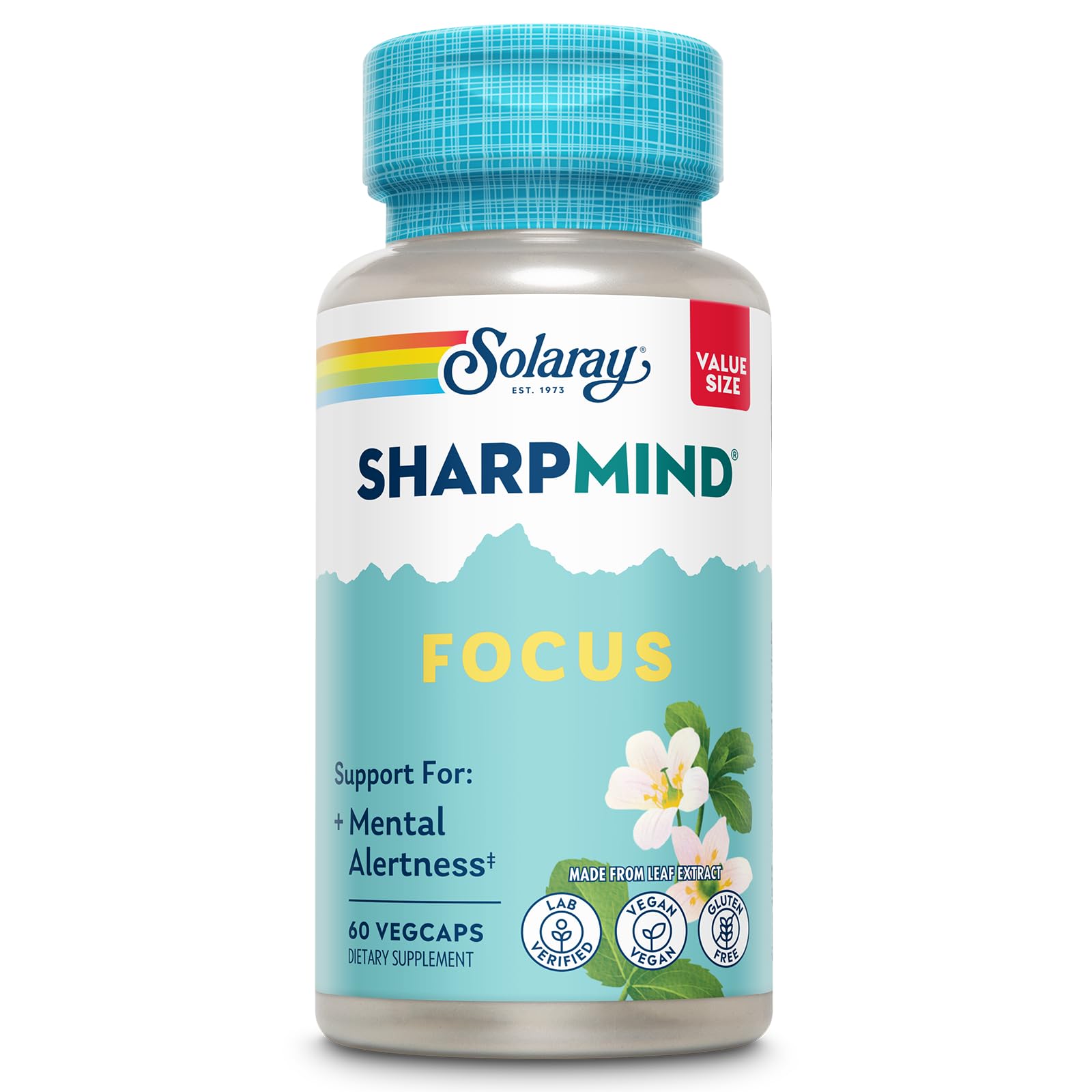 SOLARAY SharpMind Focus botella con cápsulas veganas para claridad mental