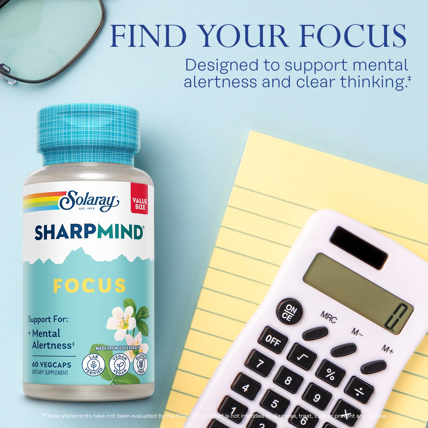 Cápsulas veganas de SOLARAY SharpMind Focus para enfoque sostenido