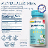 SOLARAY SharpMind Focus etiqueta resaltando Cognizin Citicolina y hongo melena de león