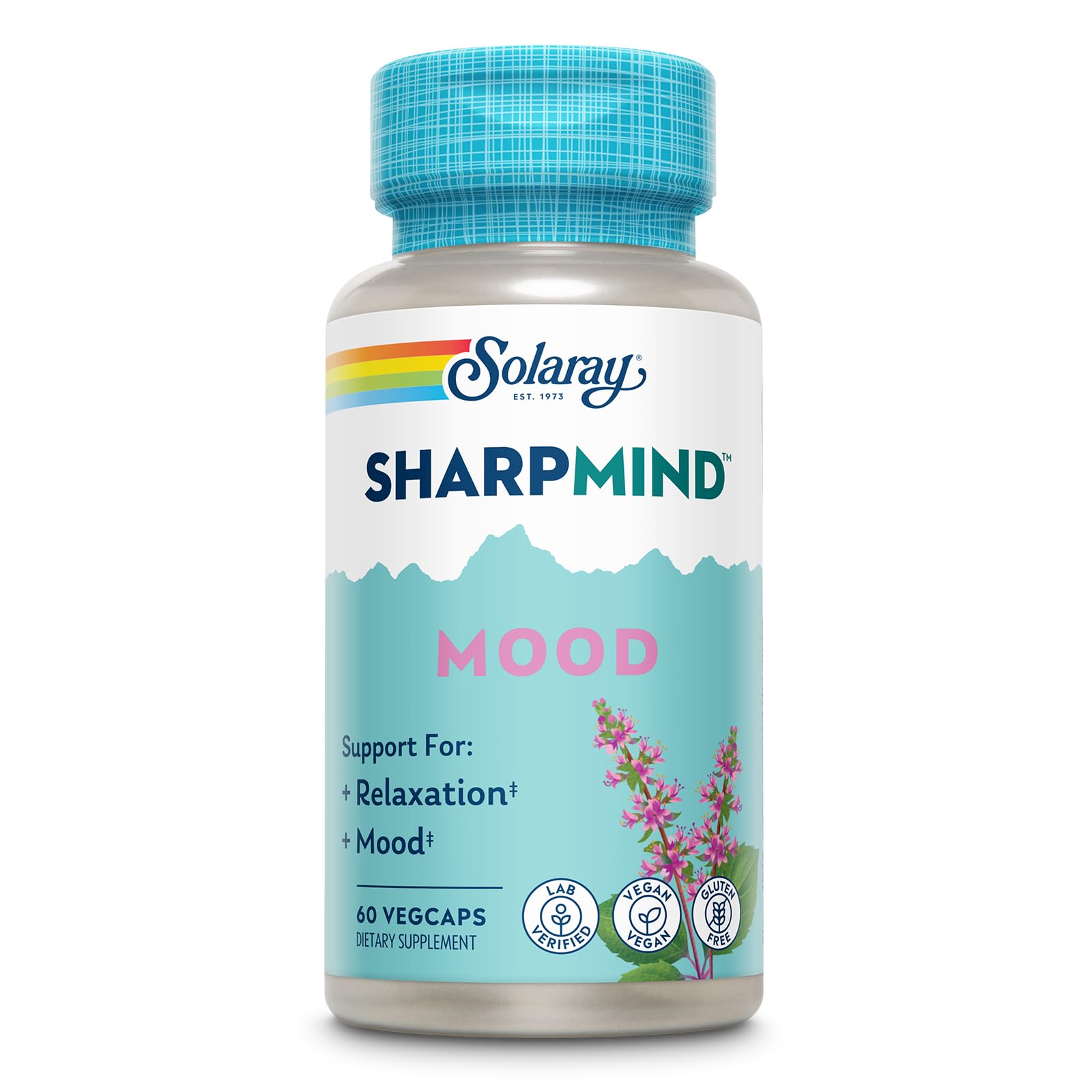 SOLARAY SharpMind frente a la botella, promesa de equilibrio emocional diario.
