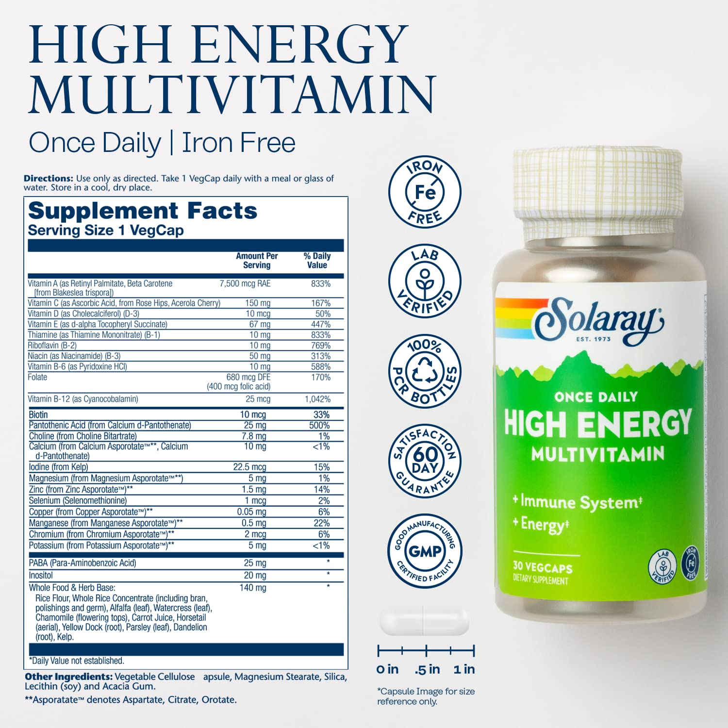 SOLARAY cápsulas sin hierro para uso diario equilibrado
