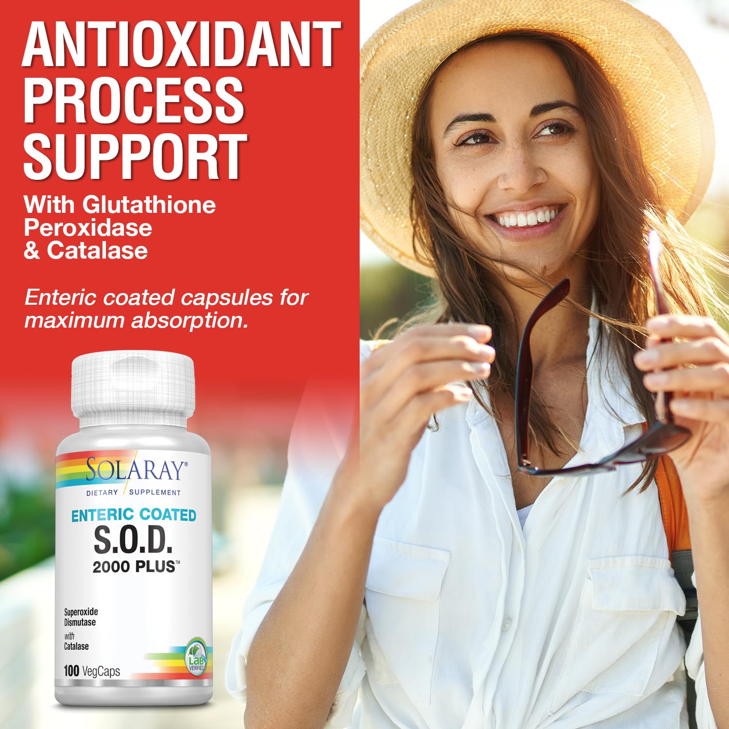 SOLARAY S.O.D. 2000 Plus, etiqueta nutricional clara con ingredientes clave.