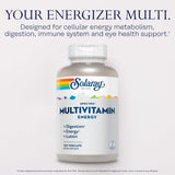 Etiqueta de SOLARAY Spectro Energía Multivitamínico destacando beneficios clave.