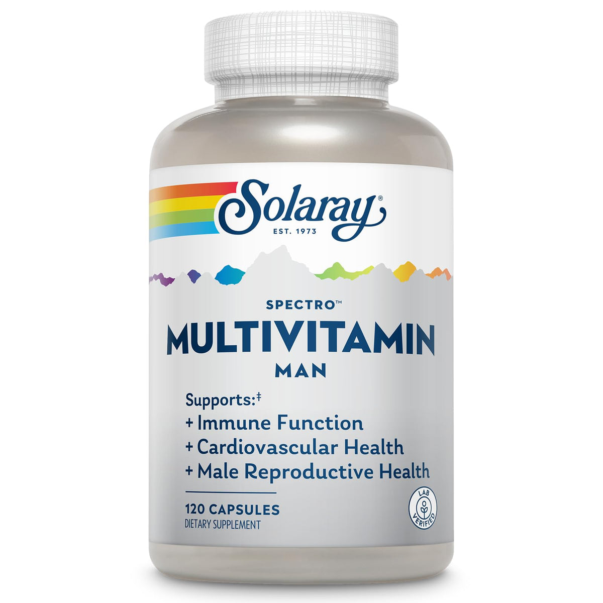 SOLARAY Spectro Multivitamínico para Hombres, botella: apoyo diario de energía y salud general.