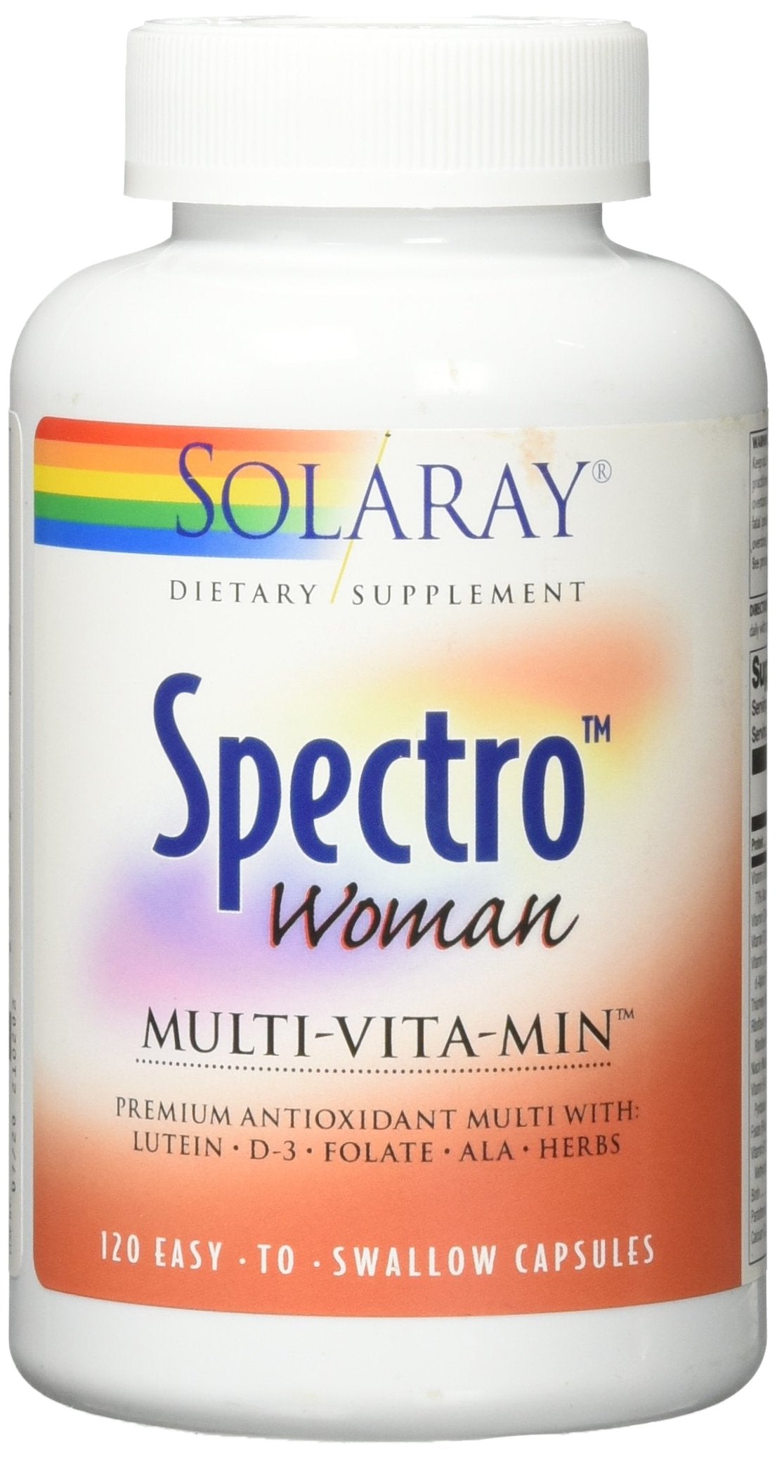 SOLARAY Spectro Multivitamin para mujer, caja: presentación de 120 cápsulas para uso prolongado.