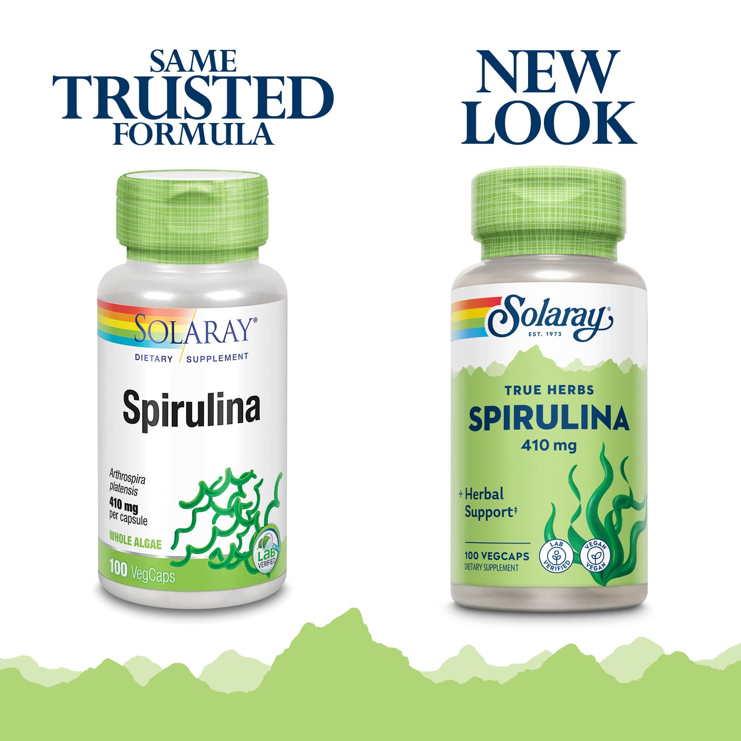 Etiqueta orgánica de SOLARAY Spirulina con información clave.