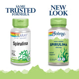 Etiqueta orgánica de SOLARAY Spirulina con información clave.