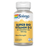 SOLARAY Super Bio D3 en botella con aceite de coco para absorción óptima.