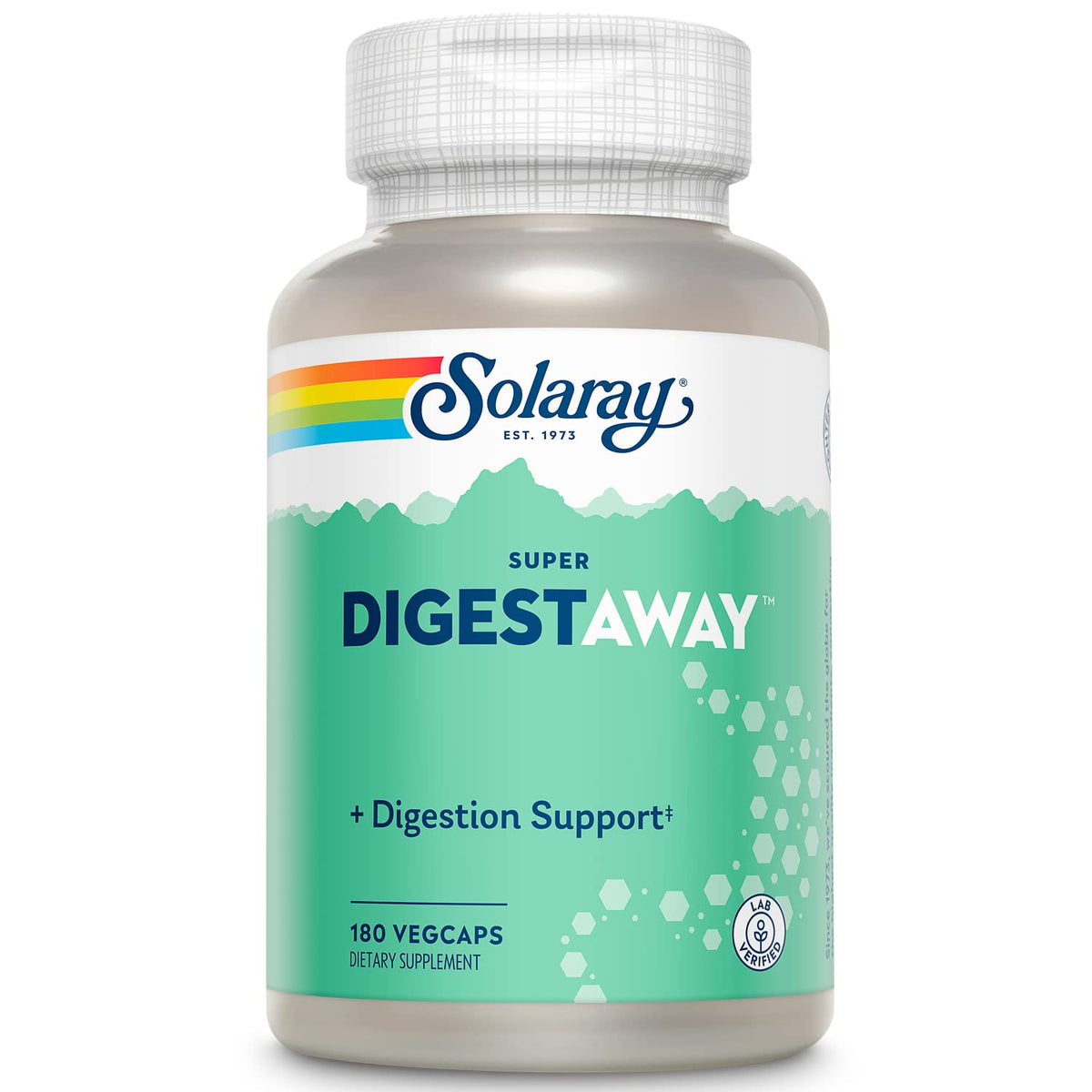 SOLARAY Super Digestaway frasco con etiqueta para apoyar la digestión diaria de proteínas, grasas y carbohidratos.
