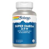 SOLARAY Super Omega 3-7-9 botella frontal; muestra etiqueta y apoyo diario de EPA y DHA.