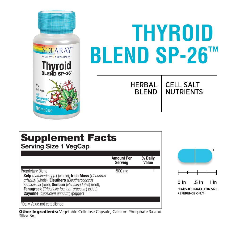SOLARAY Thyroid Blend SP-26, cápsulas, fácil dosificación diaria para el bienestar.
