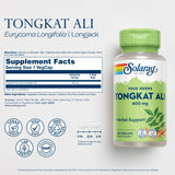 SOLARAY Tongkat Ali 400 mg, etiqueta cercana que garantiza calidad