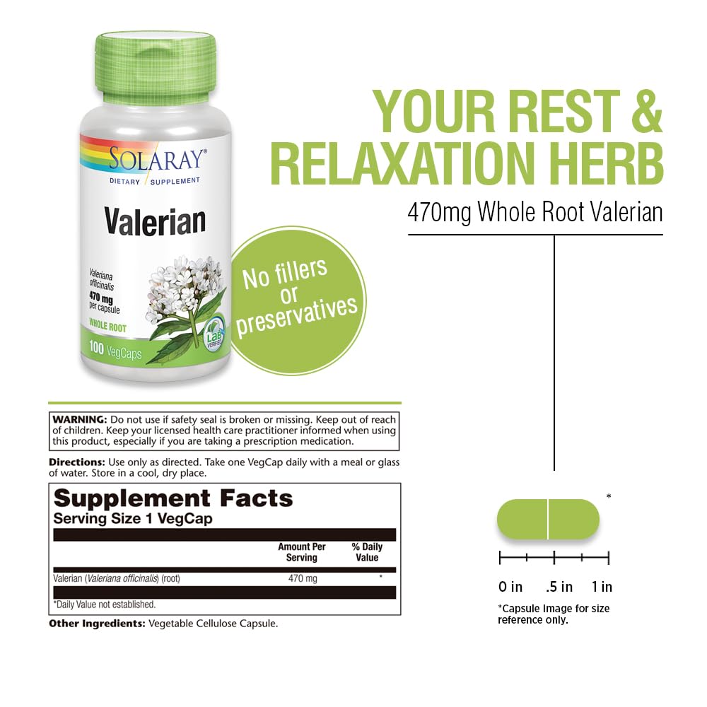 SOLARAY Valeriana 470mg - capuchón seguro para cápsulas