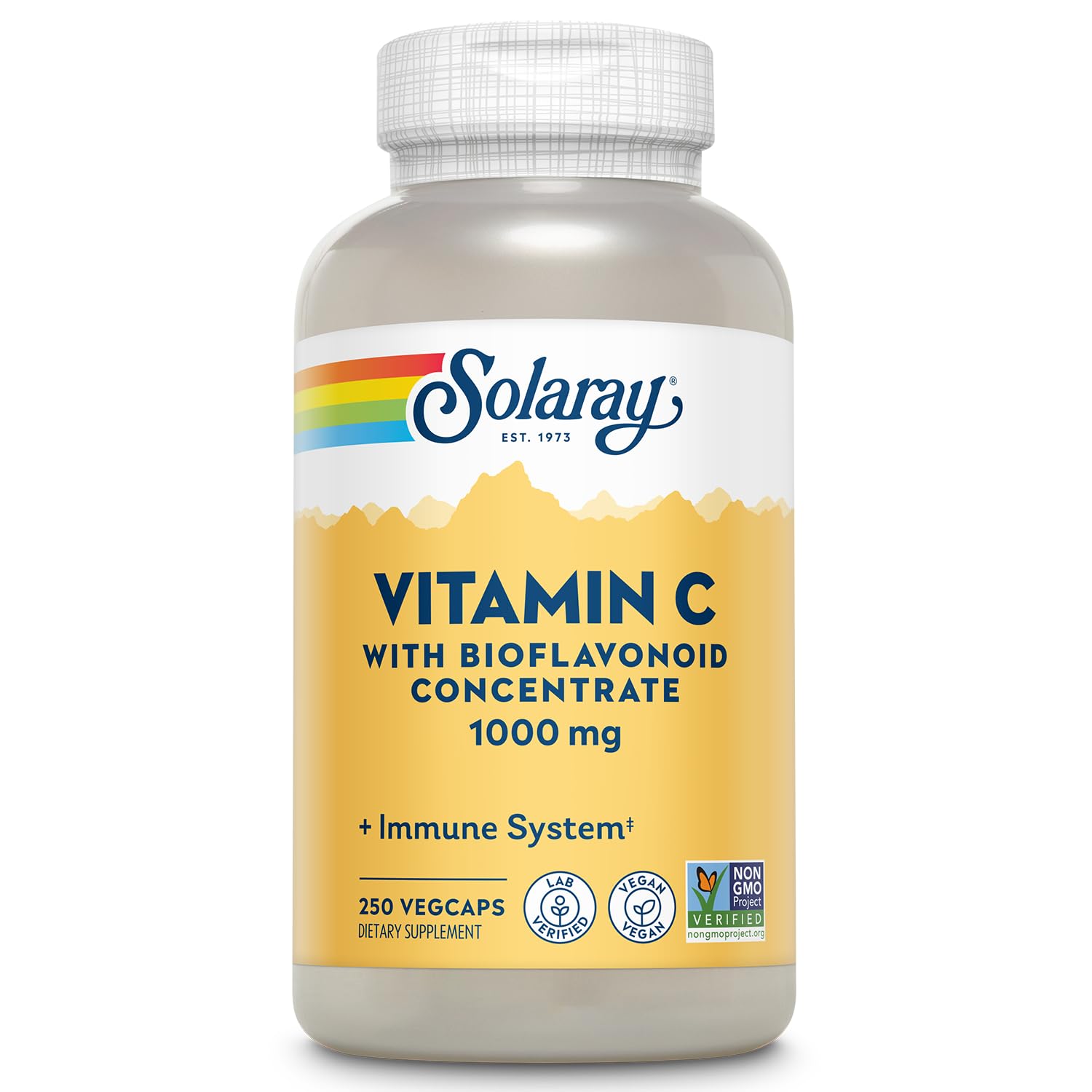SOLARAY Vitamina C 1000mg, frasco cómodo para uso diario.