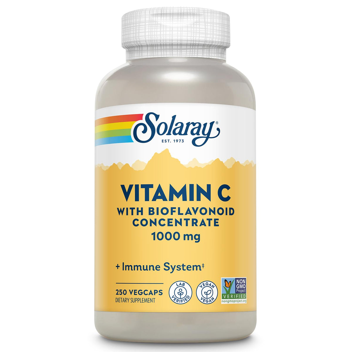 SOLARAY Vitamina C 1000mg, frasco cómodo para uso diario.