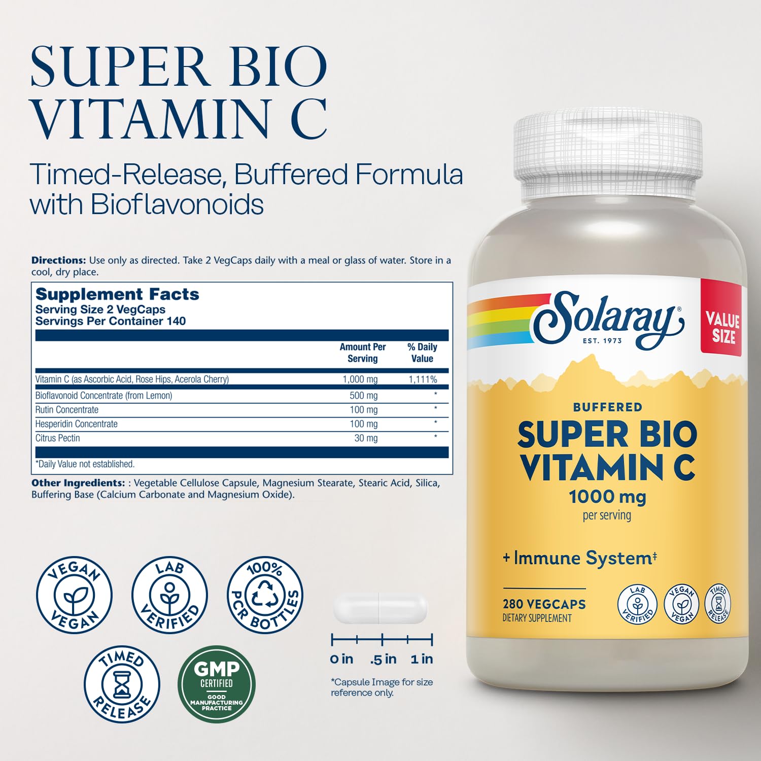 Solaray Vitamina C 1000 mg con bioflavonoides para apoyo antioxidante