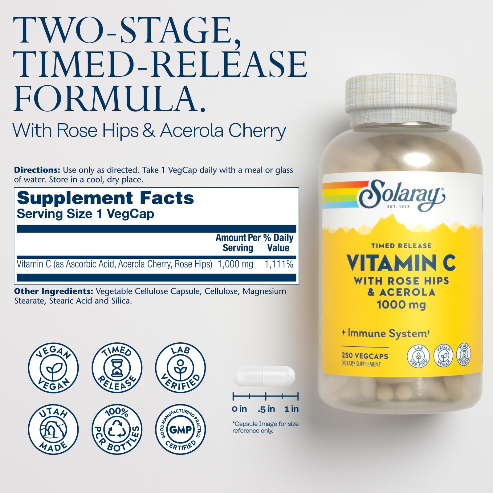 Cápsulas veganas de SOLARAY Vitamina C 1000 mg para uso diario.