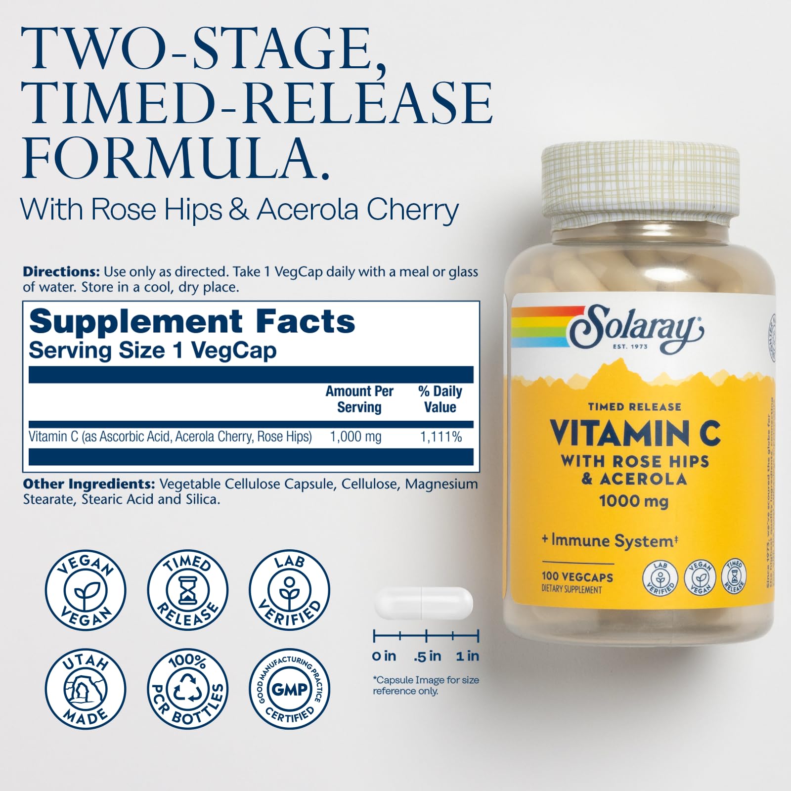 Etiqueta frontal SOLARAY C 1000 mg para lectura clara y selección.