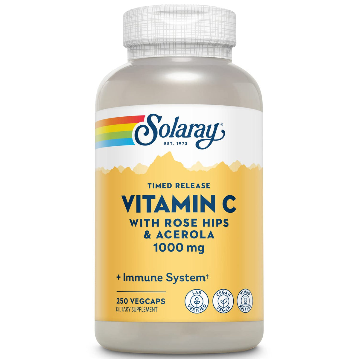 SOLARAY Vitamina C 1000 mg; liberación sostenida en frasco para uso diario.