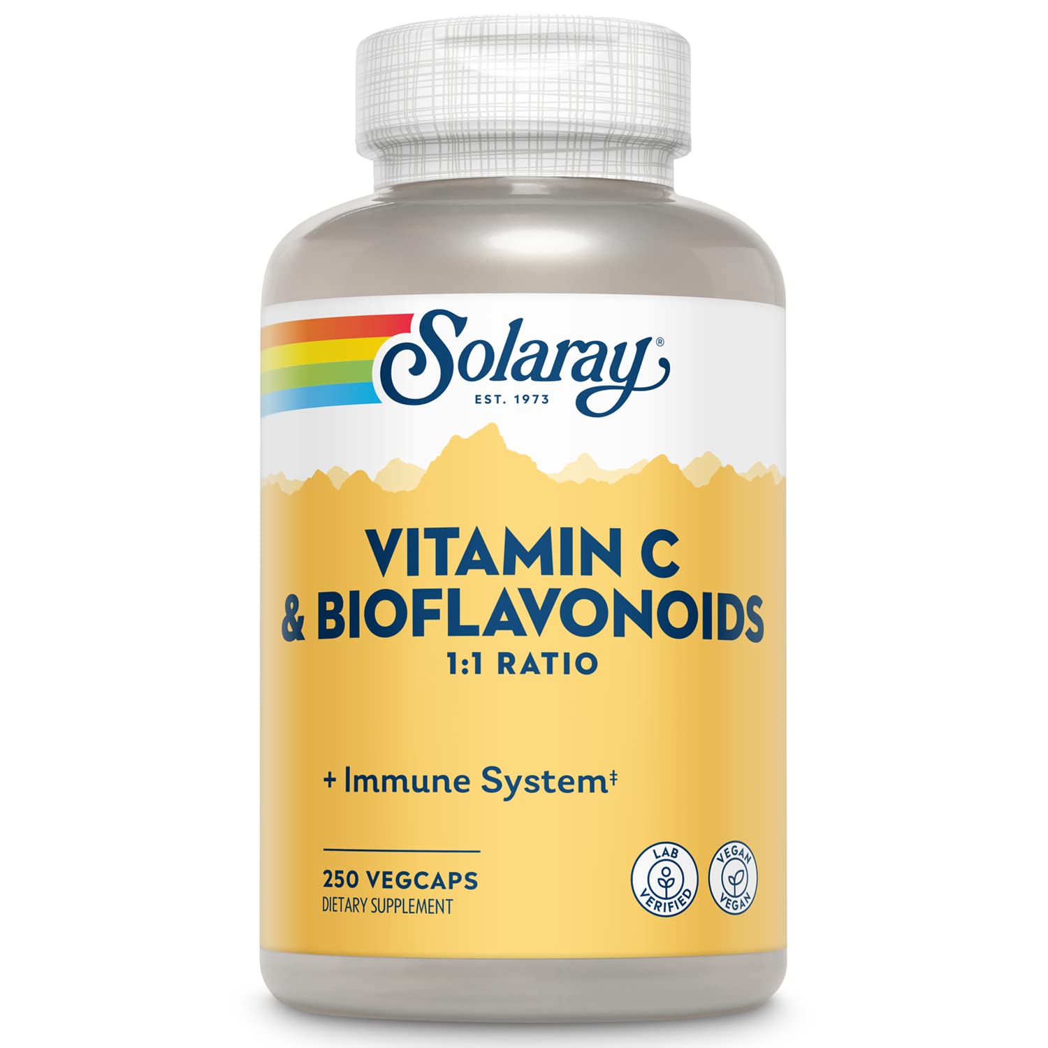 SOLARAY Vitamina C 500 mg con bioflavonoides, vertido claro para energía diaria.