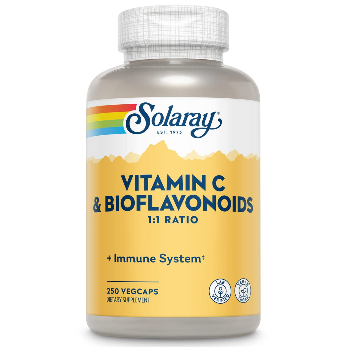 SOLARAY Vitamina C 500 mg con bioflavonoides, vertido claro para energía diaria.