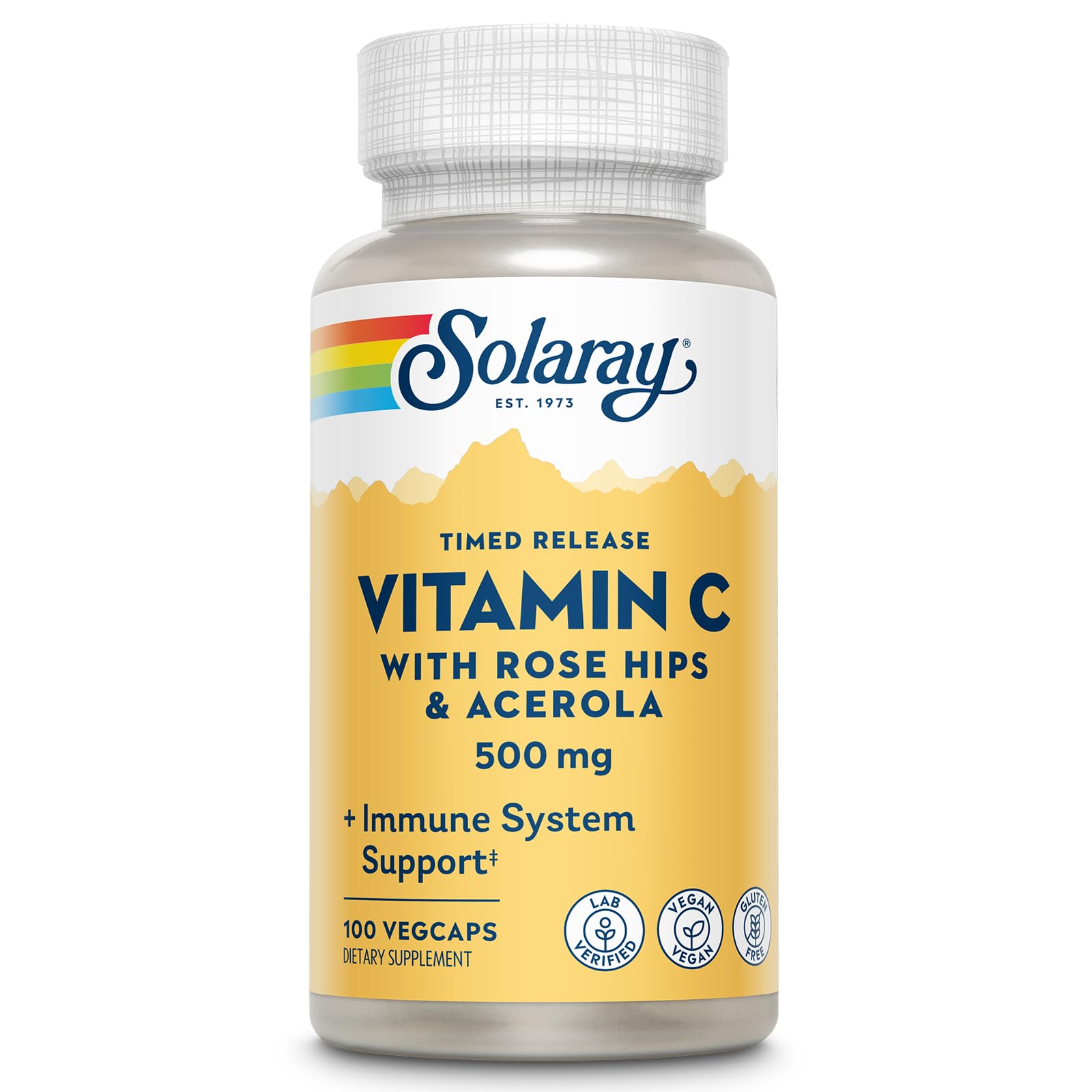 SOLARAY Vitamina C 500mg en botella, apoyo diario al sistema inmune.