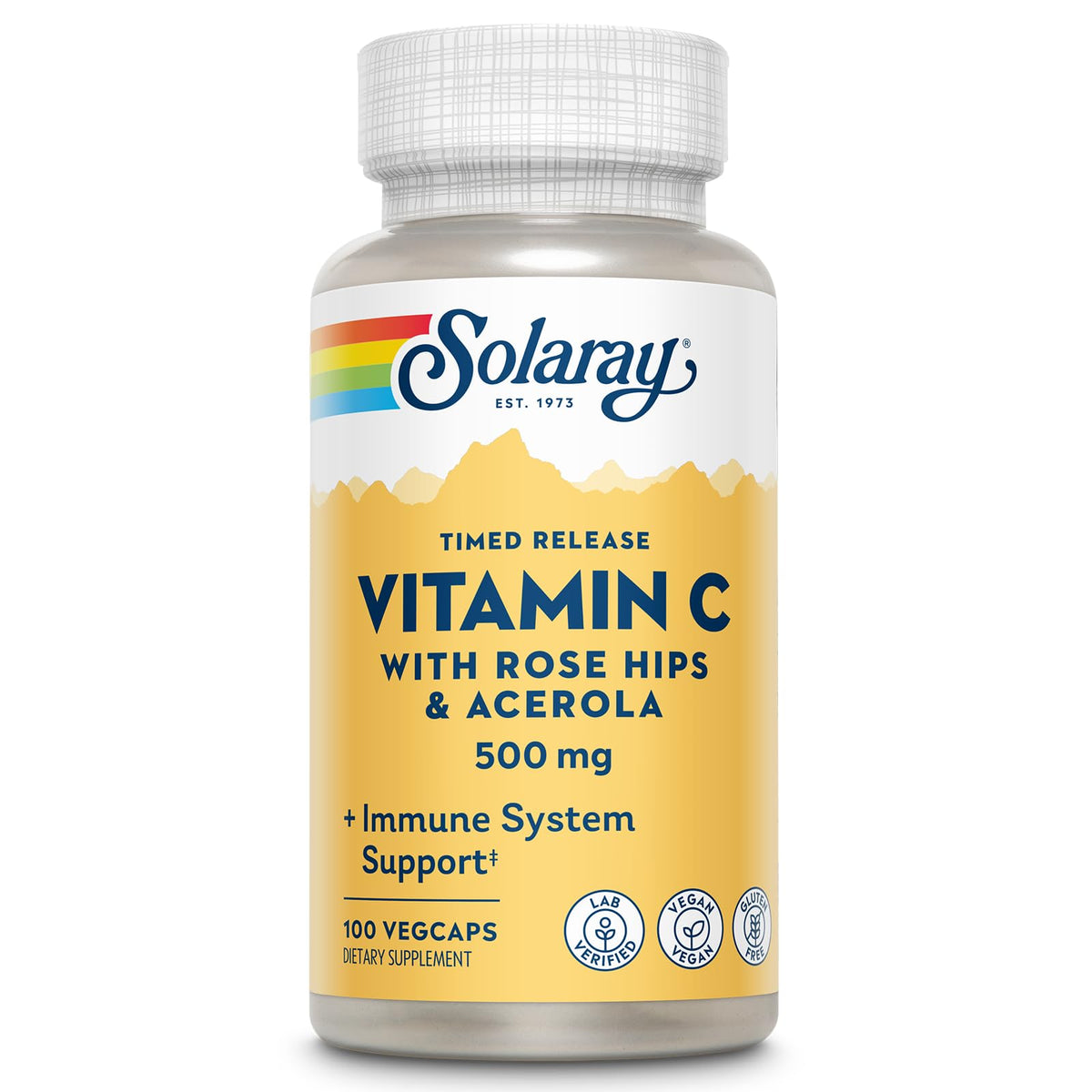 SOLARAY Vitamina C 500mg en botella, apoyo diario al sistema inmune.