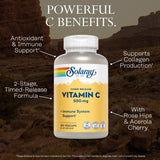 Solaray Vitamina C 500 mg con rosa mosqueta y acerola para apoyo antioxidante.