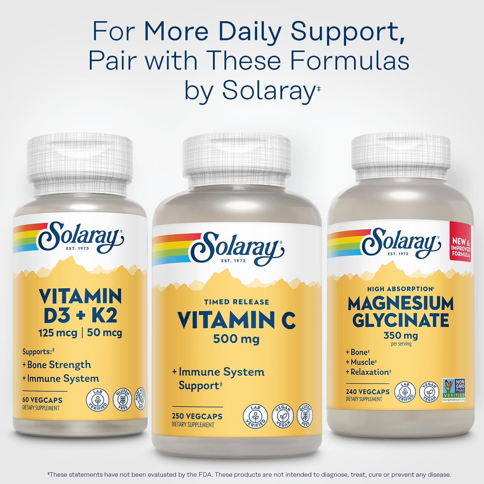 Solaray Vitamina C 500 mg uso diario para bienestar general.
