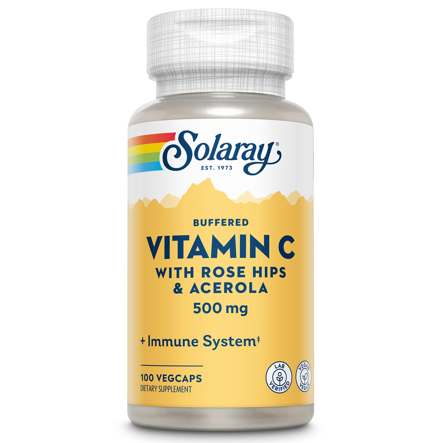 SOLARAY Vitamina C bufferizada en frasco con Rosa Mosqueta y Acerola para apoyo inmunitario diario